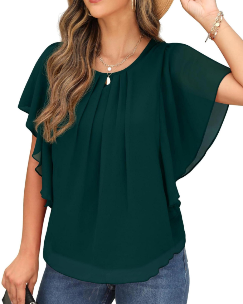 Hazel Blusa Donna – Top de gasa de dos capas con mangas murciélago y pliegues