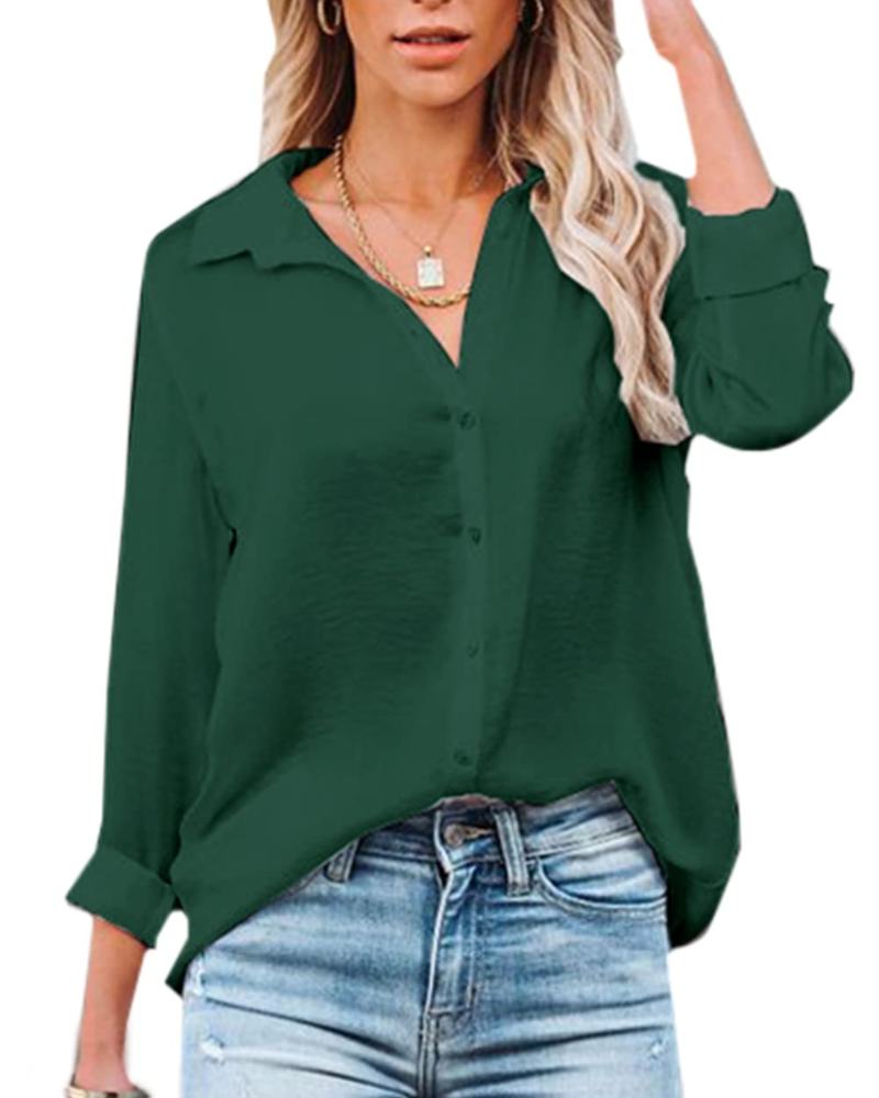 Lillian Camicia Donna – Blusa con botones, escote en V y mangas largas