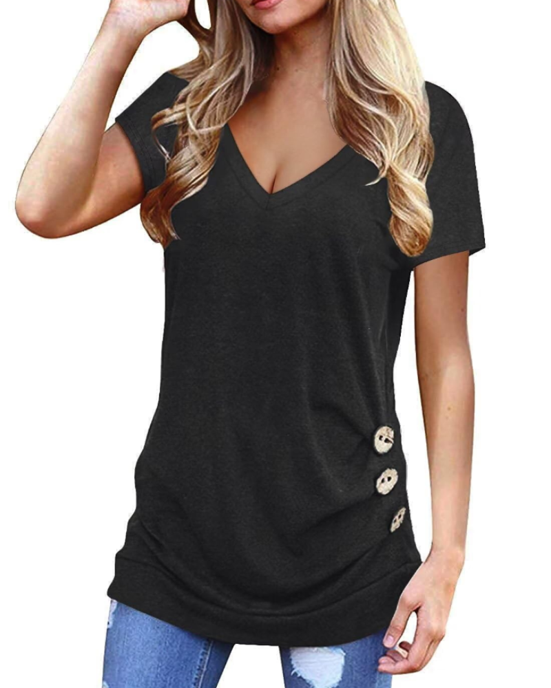 Isabelle Tunica Donna – Top con escote en V, botones y ajuste suave