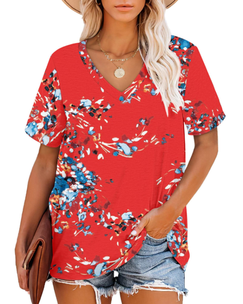 Camiseta Grace para mujer – Top con escote en V, mangas a rayas y ajuste holgado