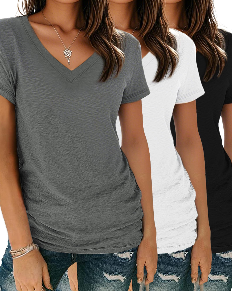 Megan T-Shirt Donna – Set 3 Pezzi con Scollo a V, Maniche Corte & Fit Morbido