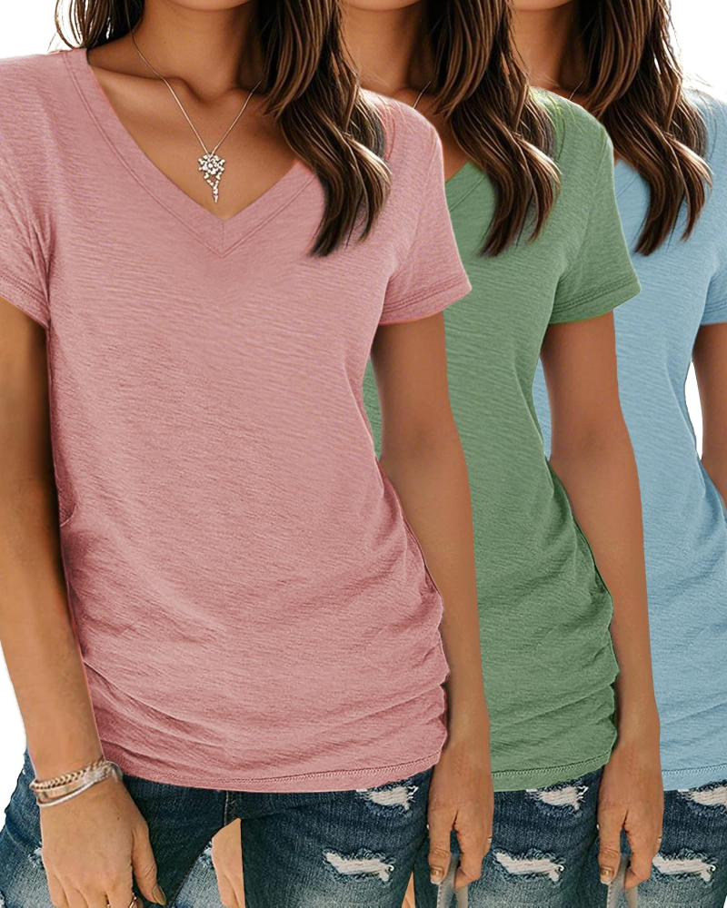 Megan T-Shirt Donna – Set 3 Pezzi con Scollo a V, Maniche Corte & Fit Morbido