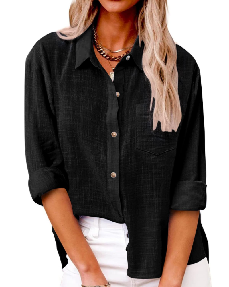 Zara Camicia Donna – Blusa Tunica in Cotone con Scollo a V, Bottoni & Maniche Lunghe