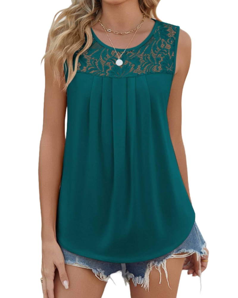 Noelle Top Donna – Blusa Senza Maniche in Pizzo con Girocollo & Fit Morbido