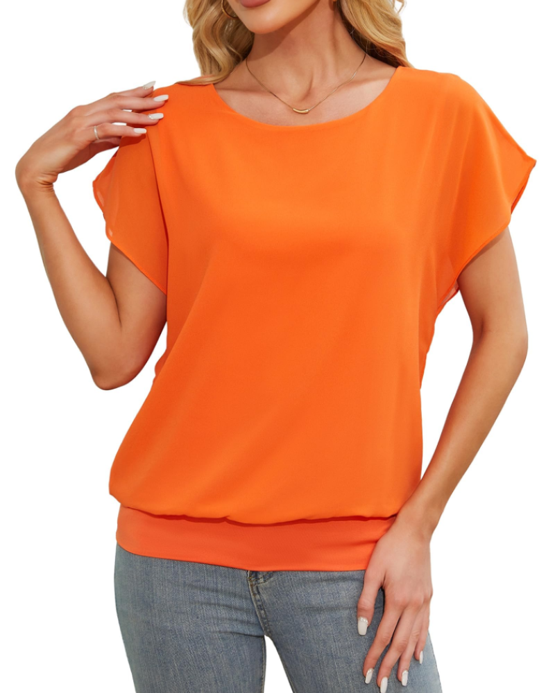 Madeline Blusa Donna – Top in Chiffon a Due Strati con Maniche Pipistrello