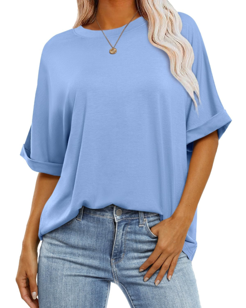 T-shirt Nora pour femme – Top oversize avec col rond, manches courtes et coupe ample