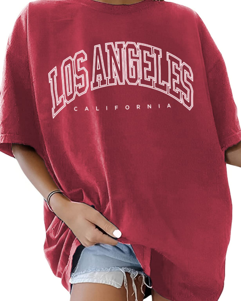 T-shirt Lydia pour femme – T-shirt en coton avec impression Los Angeles et col rond