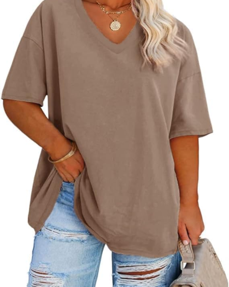 Camiseta Grace para mujer – Top talla grande con escote en V, mangas tres cuartos y ajuste holgado