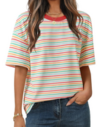Clara T-shirt til kvinder med striber – Casual rundhalset T-shirt med korte ærmer og løs pasform