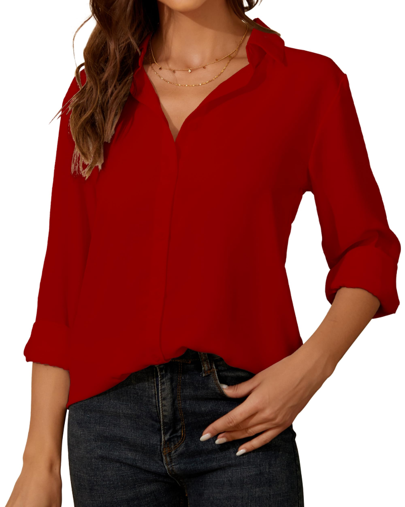 Blusa para mujer Claire – Blusa de chiffon con cuello clásico, botones y ajuste elegante