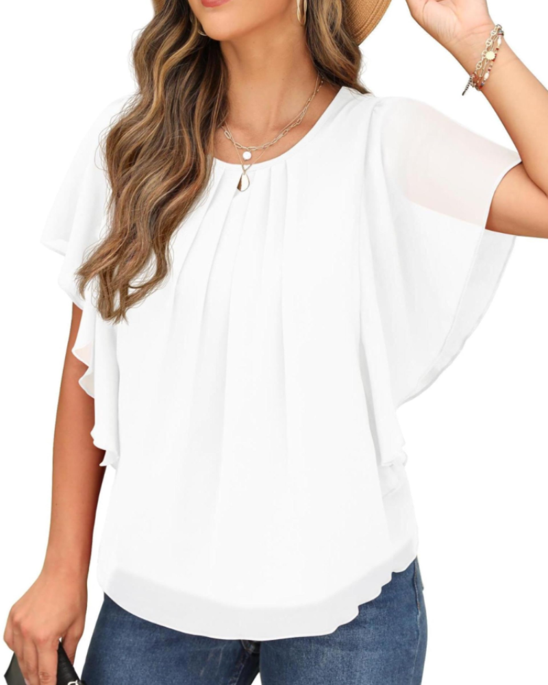 Hazel Blusa Donna – Top de gasa de dos capas con mangas murciélago y pliegues