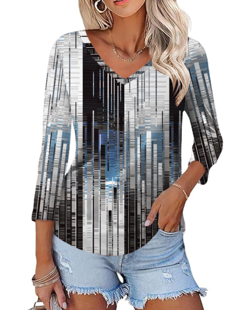 Camila Top Donna – Halenka s výstřihem do V, 3/4 rukávy a květinovým potiskem