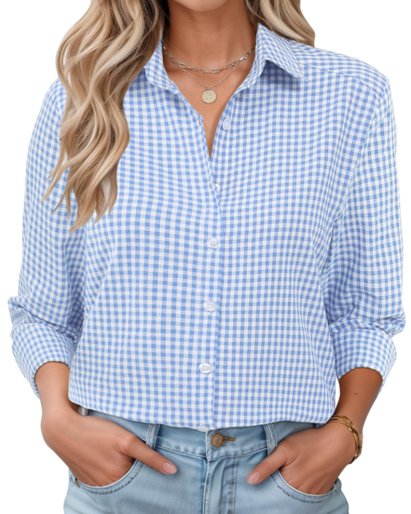 Sophie Camicia Donna – Blusa in Cotone a Quadri con Bottoni, Colletto & Maniche Arrotolabili
