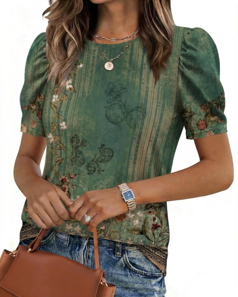 Blusa Elena para mujer – Top floral con mangas abullonadas y ajuste slim