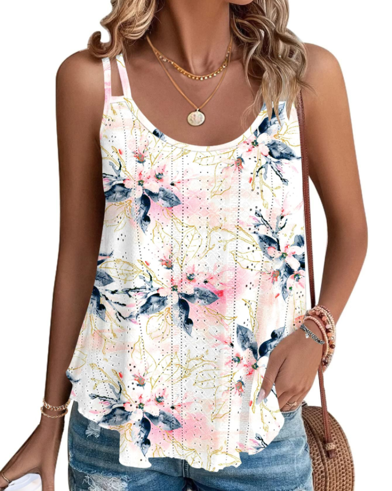 Talia Tank Top Donna – Blusa Senza Maniche con Ricamo Traforato & Girocollo