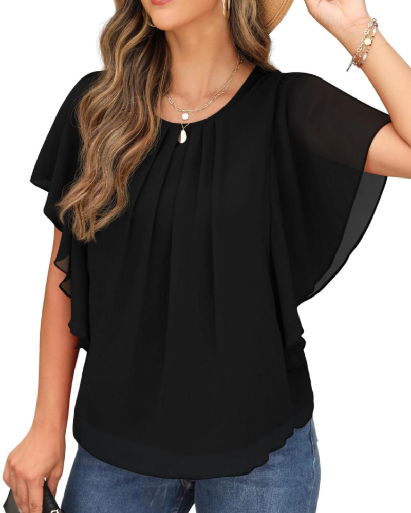 Hazel Blusa Donna – Top de gasa de dos capas con mangas murciélago y pliegues