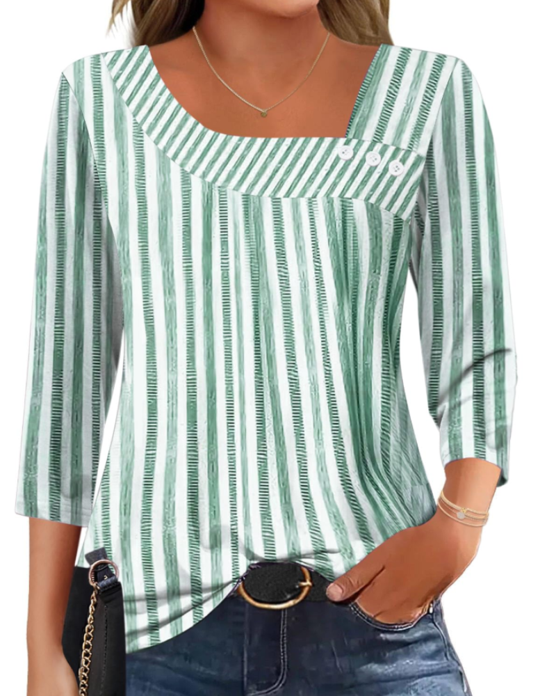 Elisa Blusa Mujer – Top Asimétrico con Mangas 3/4, Botones y Tejido Elástico
