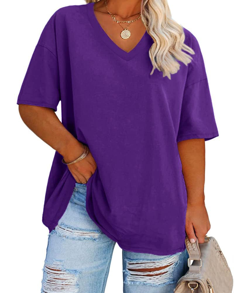 Camiseta Grace para mujer – Top talla grande con escote en V, mangas tres cuartos y ajuste holgado