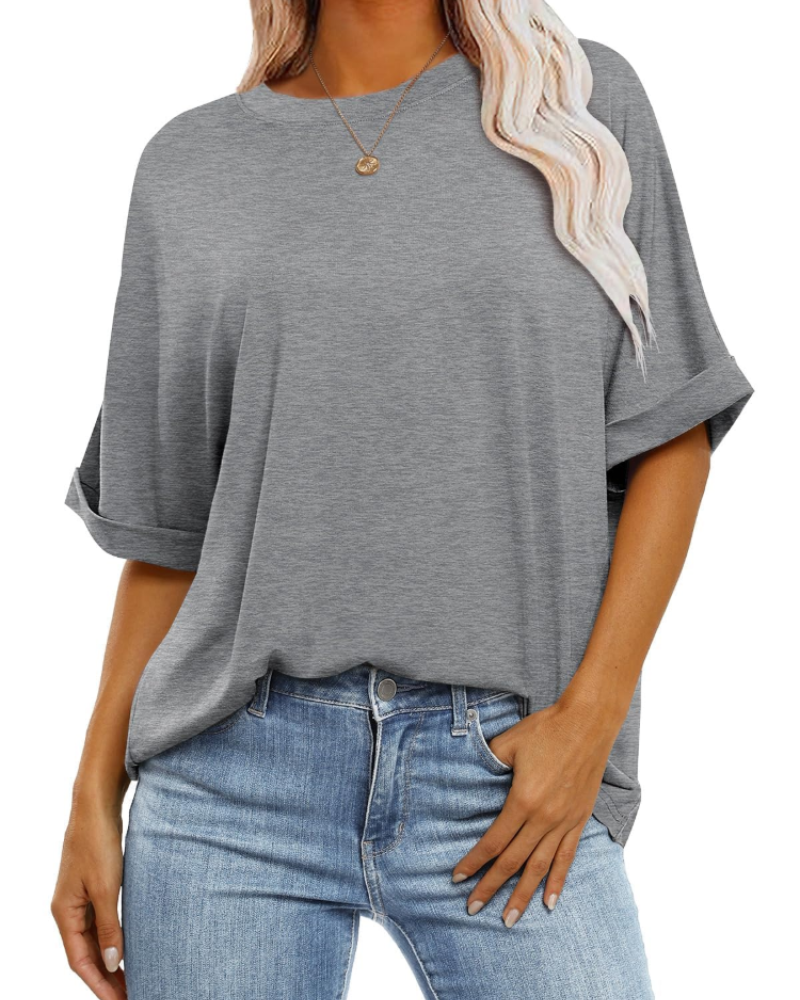 T-shirt Nora pour femme – Top oversize avec col rond, manches courtes et coupe ample