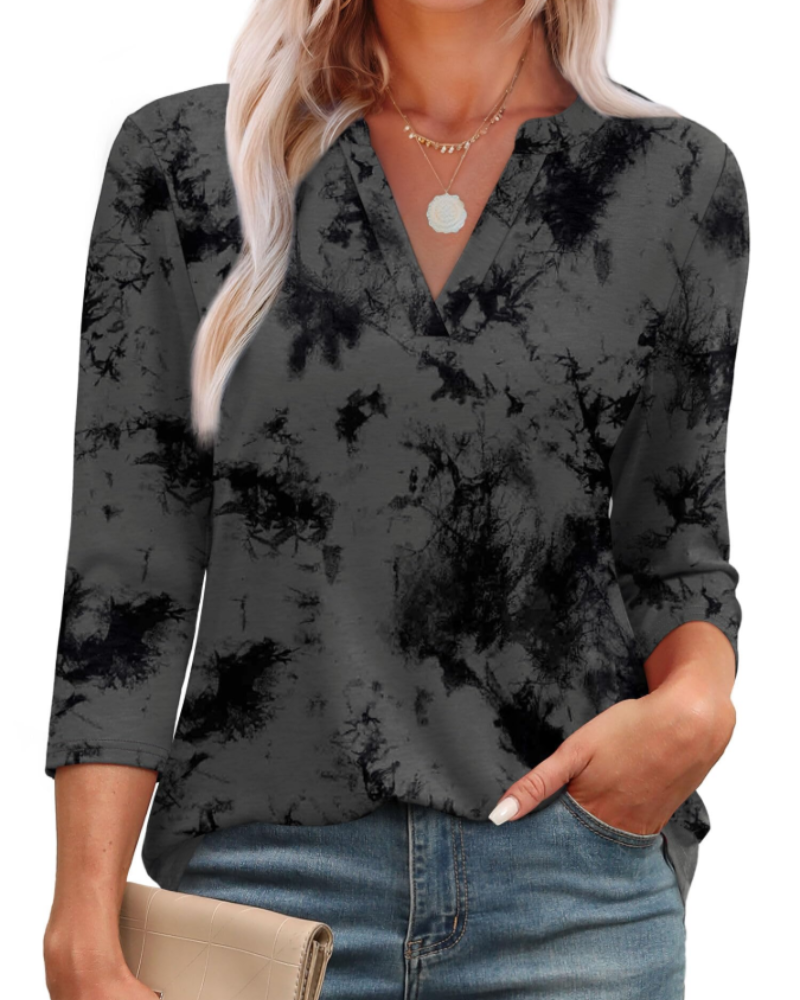 Blusa Lily para mujer – Túnica elegante con escote en V, mangas 3/4 y dobladillo curvo
