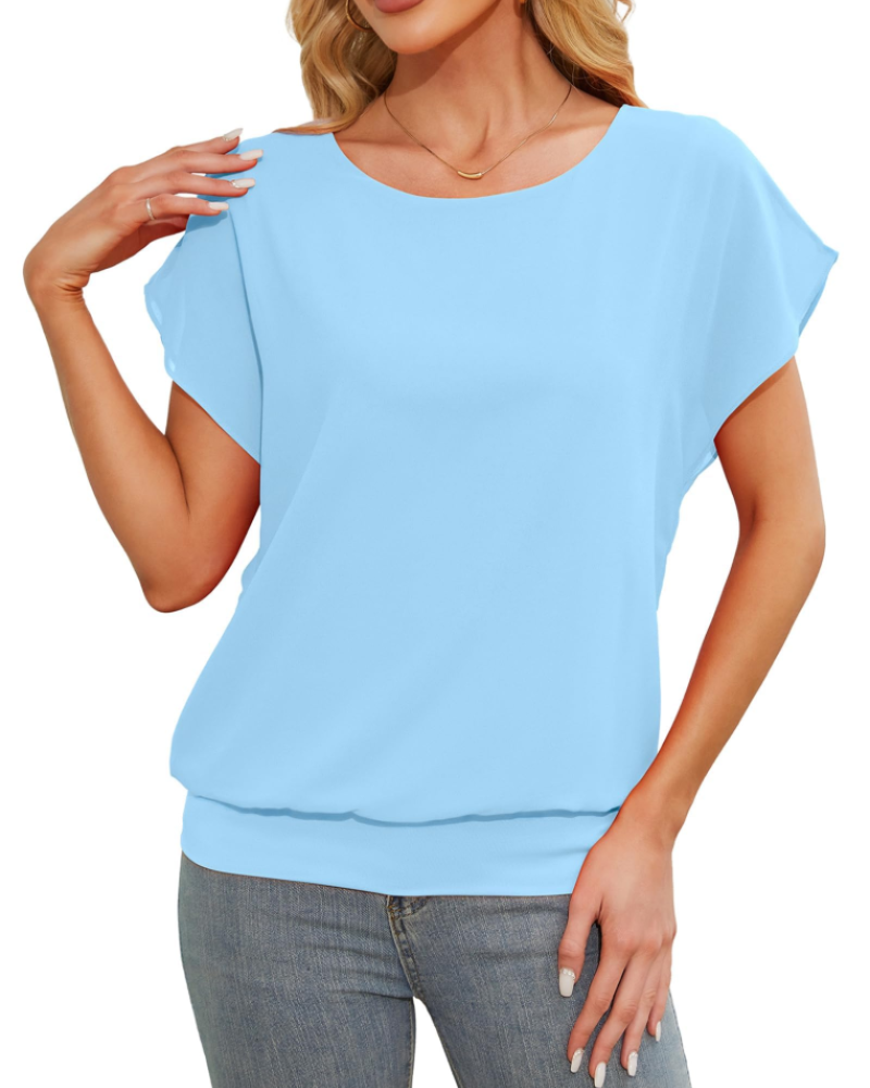 Madeline Blusa Donna – Top in Chiffon a Due Strati con Maniche Pipistrello