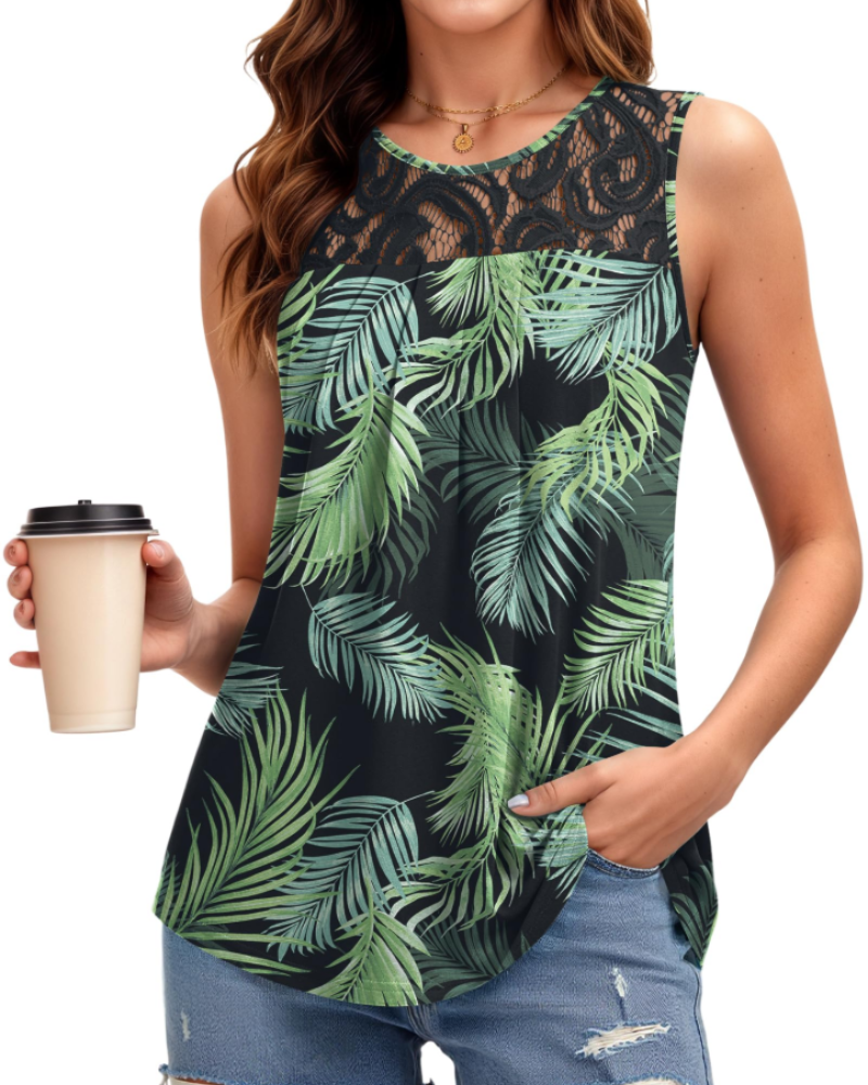 Olivia Top Donna – Canotta Estiva con Pizzo, Girocollo & Dettaglio Plissettato