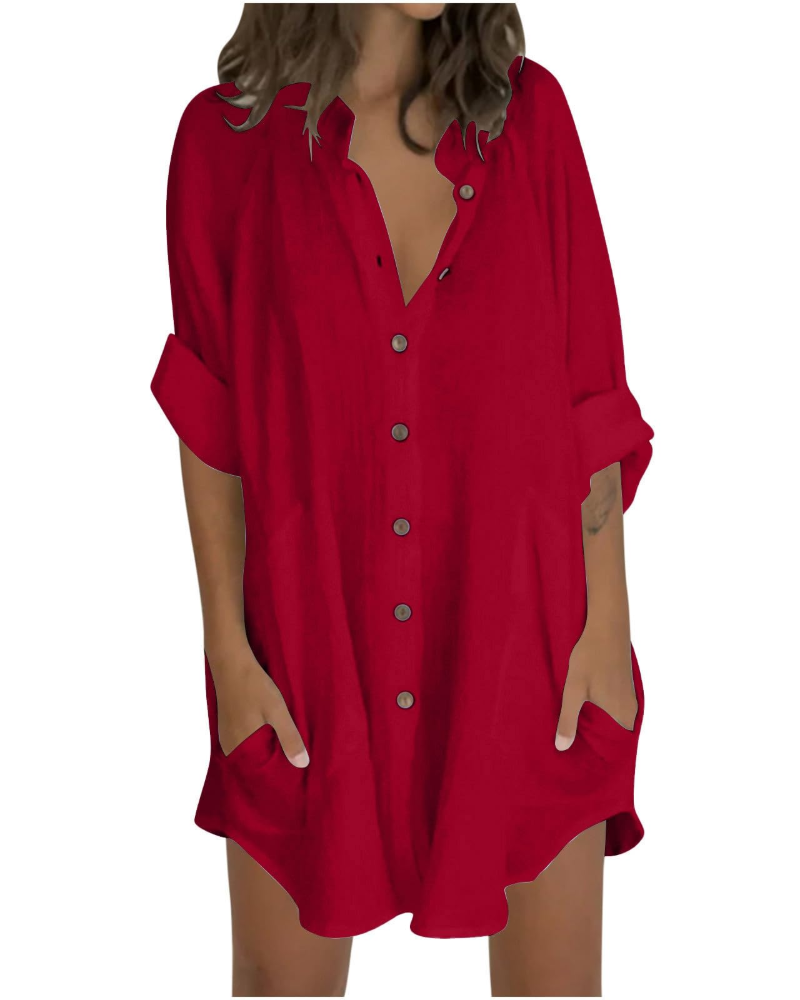 Emma Blusa Mujer – Camisa Oversize de Algodón y Lino con Mangas 3/4 y Botones
