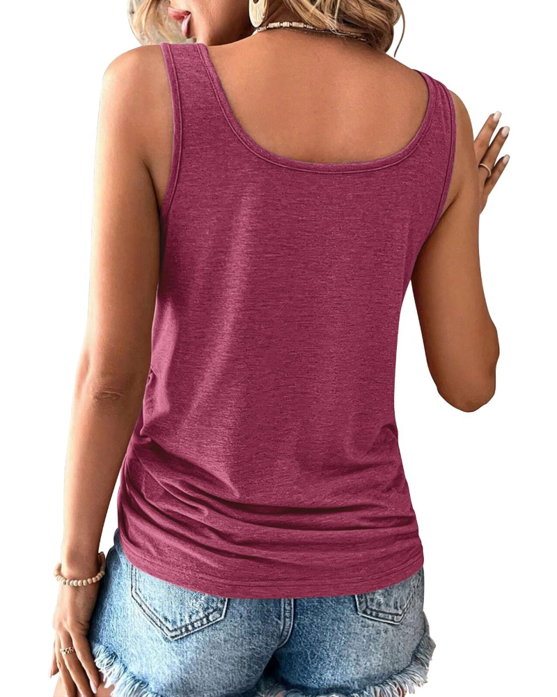 Lydia Tank Top Dame – Ærmeløs Henley-top med Knapper og Sidelommer med Snøre