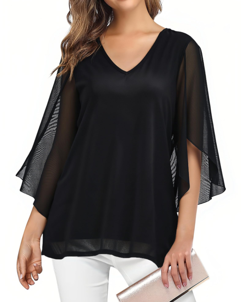 Naomi Blusa Donna – Top Floreale con Scollo a V, Maniche 3/4 a Volant & Doppio Strato