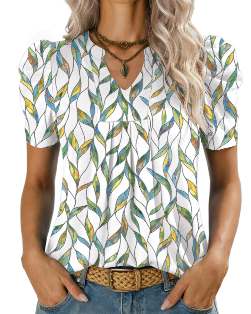 Emma Blusa para Mujer – Top Elegante con Escote en V, Mangas Abullonadas y Corte Suelto