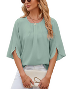 Camilla Blusa Donna – Top in Chiffon con Girocollo, Maniche 3/4 & Fit Elegante