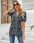 Hazel Top Donna – Bluse-tunika med blomsterprint, V-hals, puffermet ermer og folder