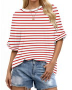 Aubrey T-Shirt Donna – Top Oversize con Girocollo, Maniche Arrotolate & Fit Morbido