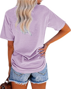 Maya T-Shirt Donna – Top Vintage con Stampa Girasole, Girocollo & Maniche Arrotolate