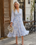 Amelia Women's Maxi Dress – V-Neck, Long Sleeves & High Waist
