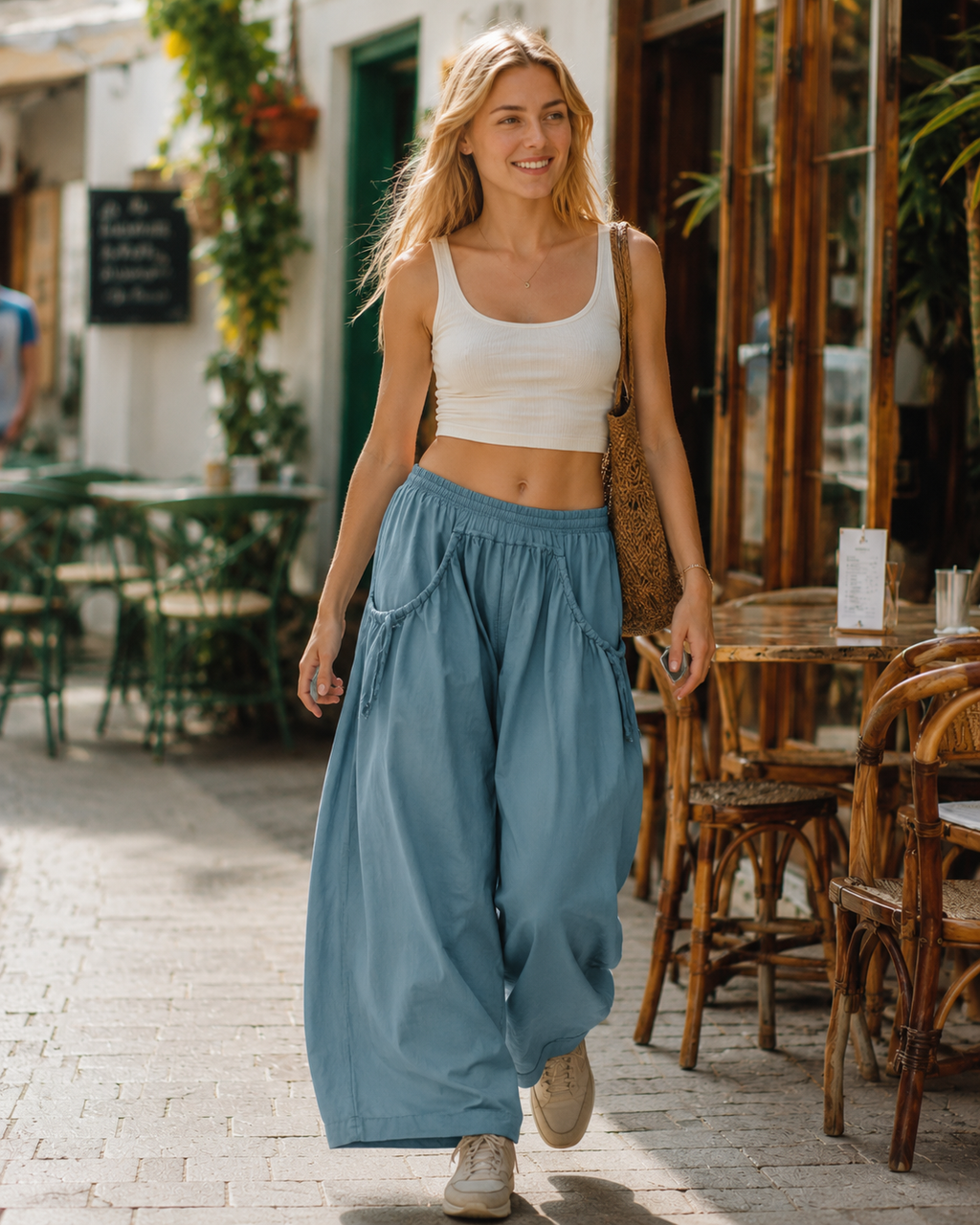 Lauren Damen-Sporthose – weites Bein, hoher Bund & geraffte Taschen