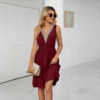 Ellie Robe Femme d'Été – Robe Col V Sans Manches, Taille Élastique Décontractée Chic