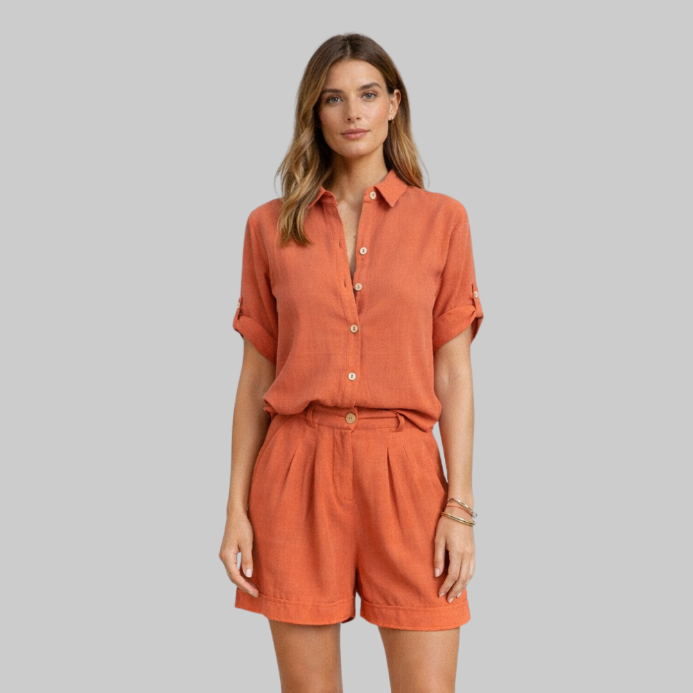 Carina Conjunto Mujer de Verano Look de Lino – Conjunto elegante, transpirable y antiarrugas