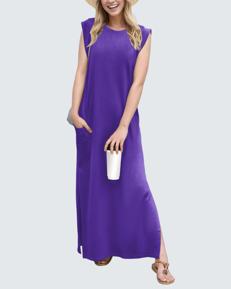 Charlotte Abito Maxi Donna – Vestito Elegante Senza Maniche con Spacco e Tasche