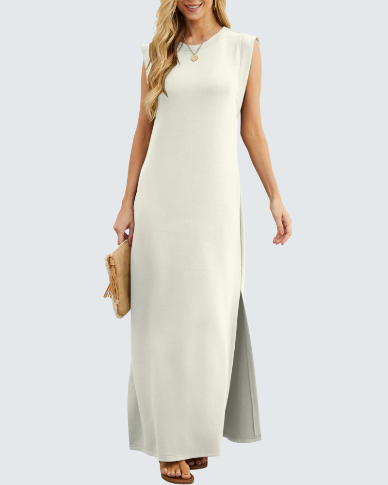Charlotte Abito Maxi Donna – Vestito Elegante Senza Maniche con Spacco e Tasche
