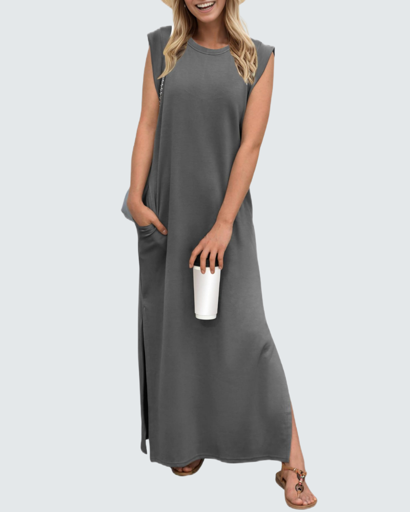 Charlotte Abito Maxi Donna – Vestito Elegante Senza Maniche con Spacco e Tasche
