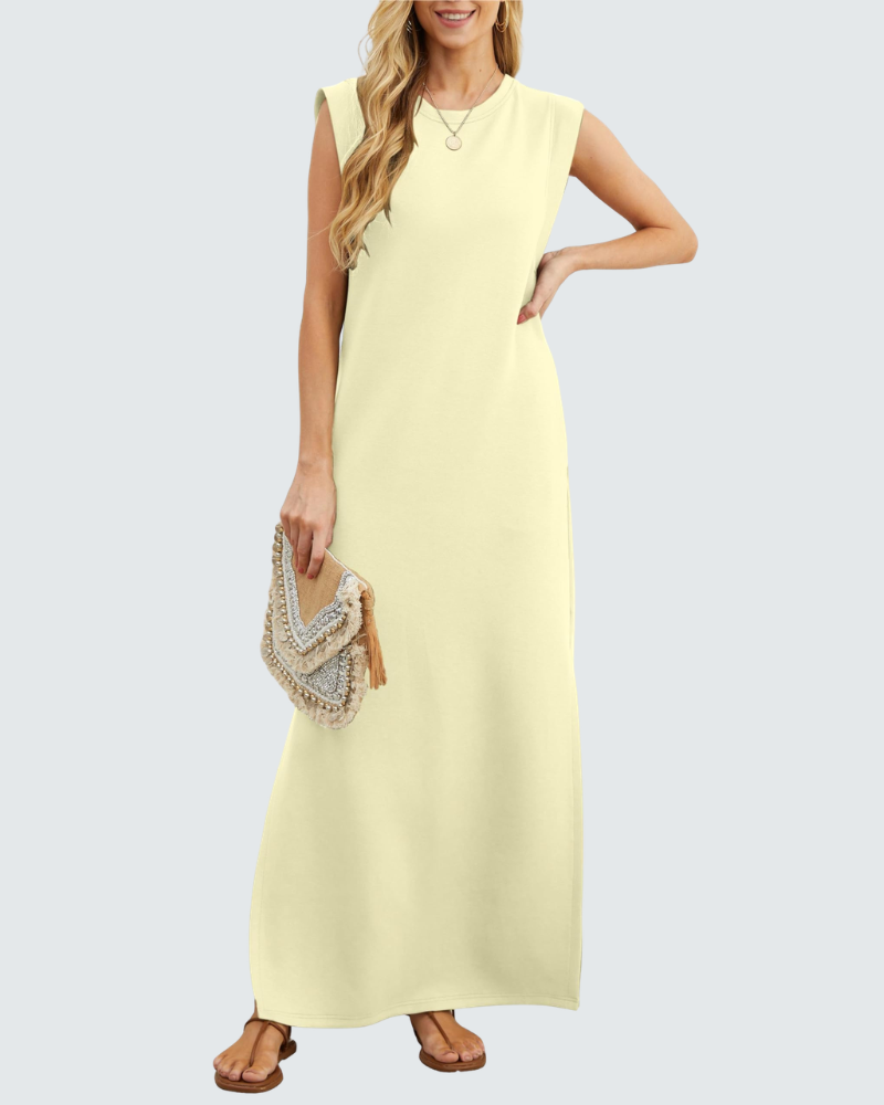 Charlotte Abito Maxi Donna – Vestito Elegante Senza Maniche con Spacco e Tasche