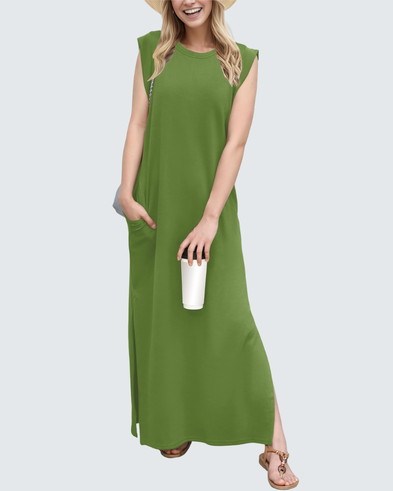 Charlotte Abito Maxi Donna – Vestito Elegante Senza Maniche con Spacco e Tasche