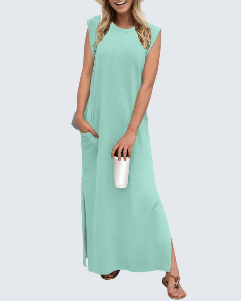 Charlotte Abito Maxi Donna – Vestito Elegante Senza Maniche con Spacco e Tasche