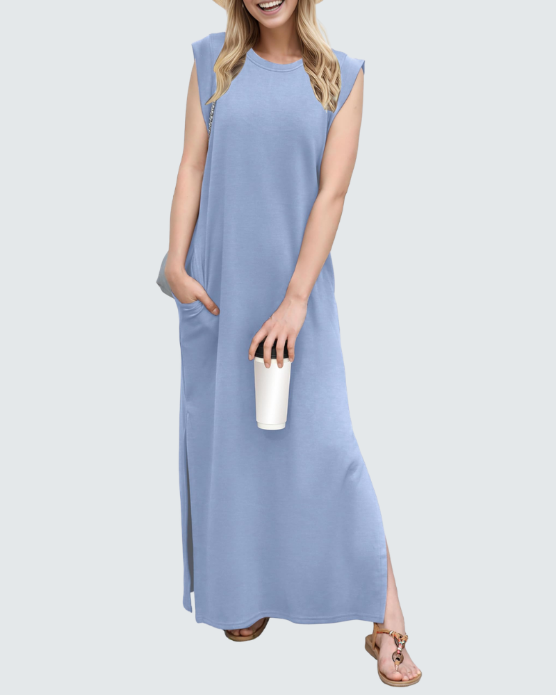 Charlotte Abito Maxi Donna – Vestito Elegante Senza Maniche con Spacco e Tasche