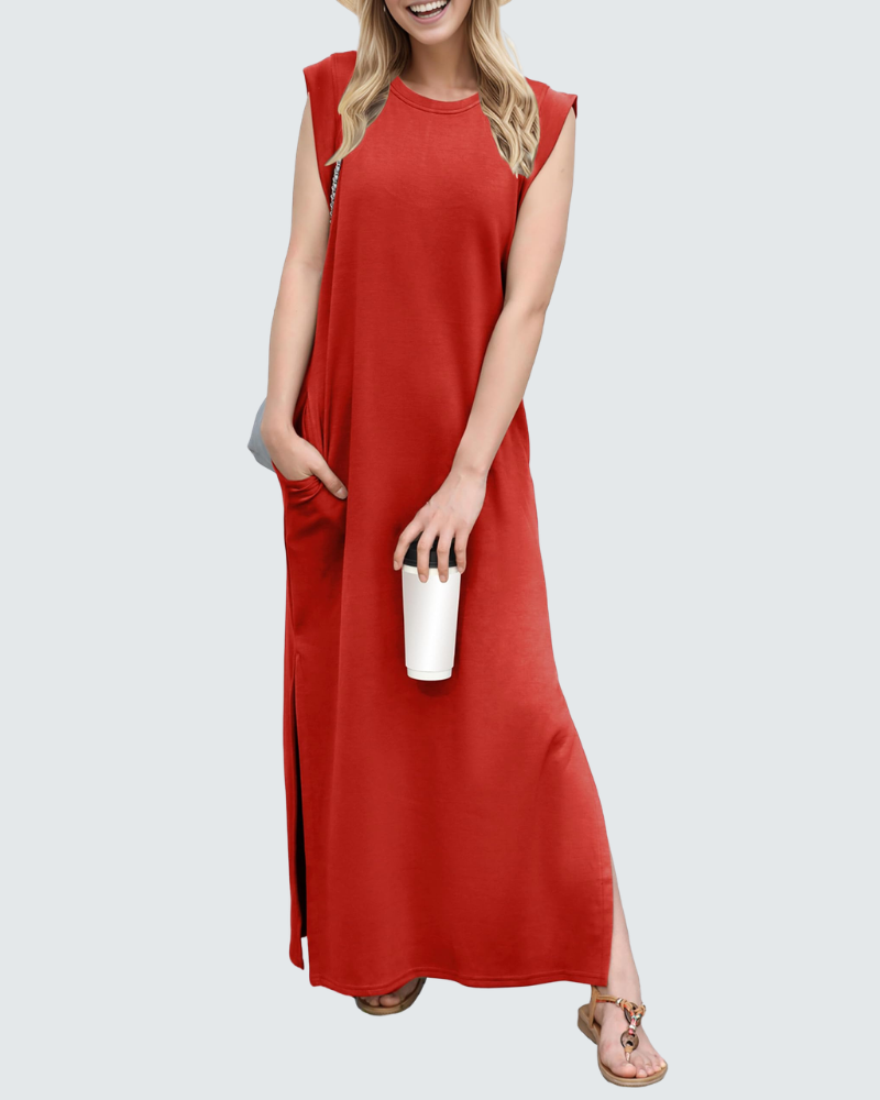 Charlotte Abito Maxi Donna – Vestito Elegante Senza Maniche con Spacco e Tasche