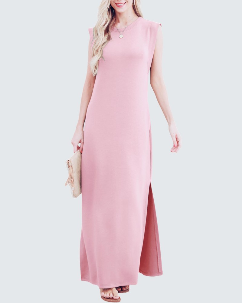 Charlotte Abito Maxi Donna – Vestito Elegante Senza Maniche con Spacco e Tasche