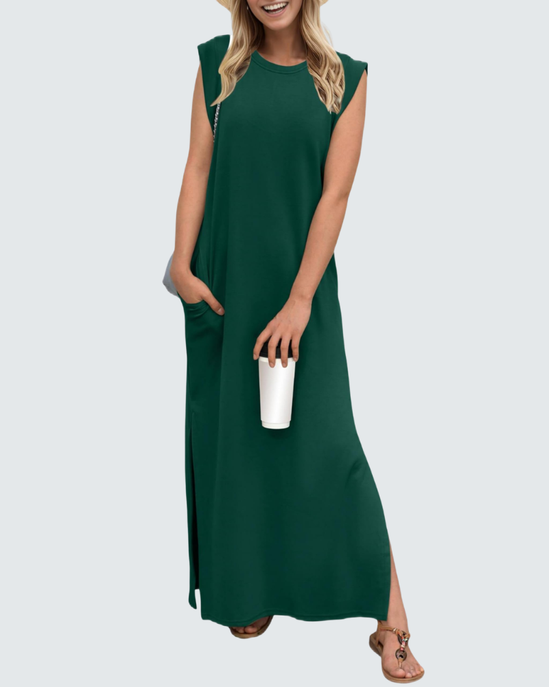 Charlotte Abito Maxi Donna – Vestito Elegante Senza Maniche con Spacco e Tasche
