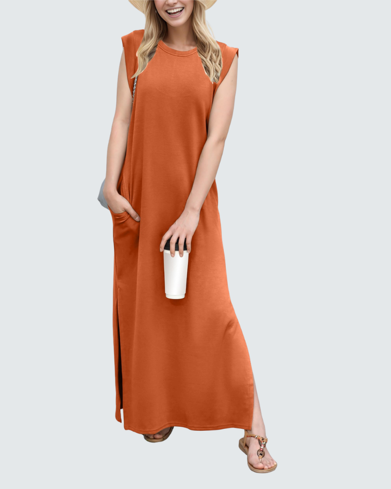 Charlotte Abito Maxi Donna – Vestito Elegante Senza Maniche con Spacco e Tasche