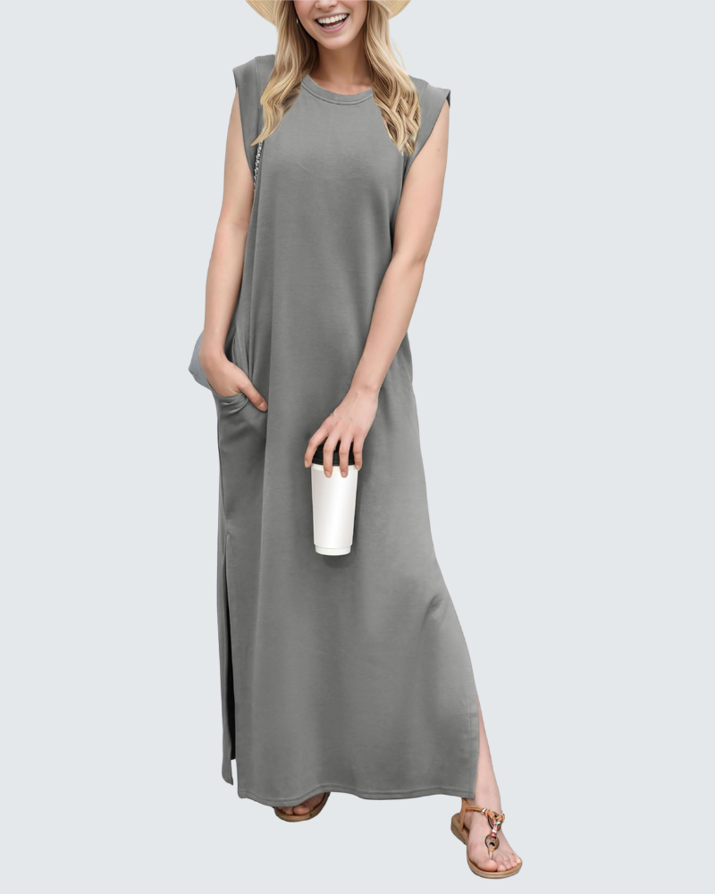 Charlotte Abito Maxi Donna – Vestito Elegante Senza Maniche con Spacco e Tasche